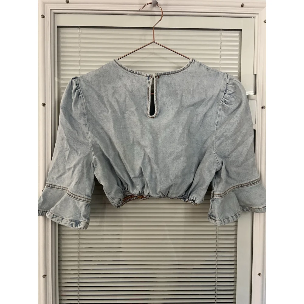 WeWoreWhat‎ Cropped Denim Top Indigo Comfort Size S NWT REVOLVE